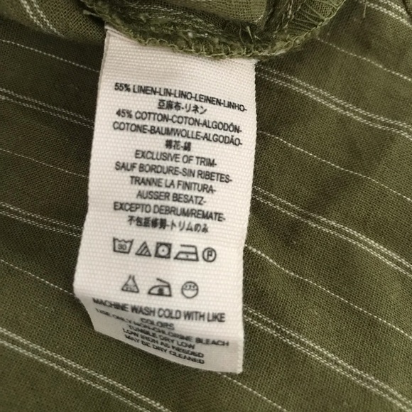 Free People | Boardwalk Lace Popover Linen Top Womens M Green Long Sleeves - Picture 10 of 11